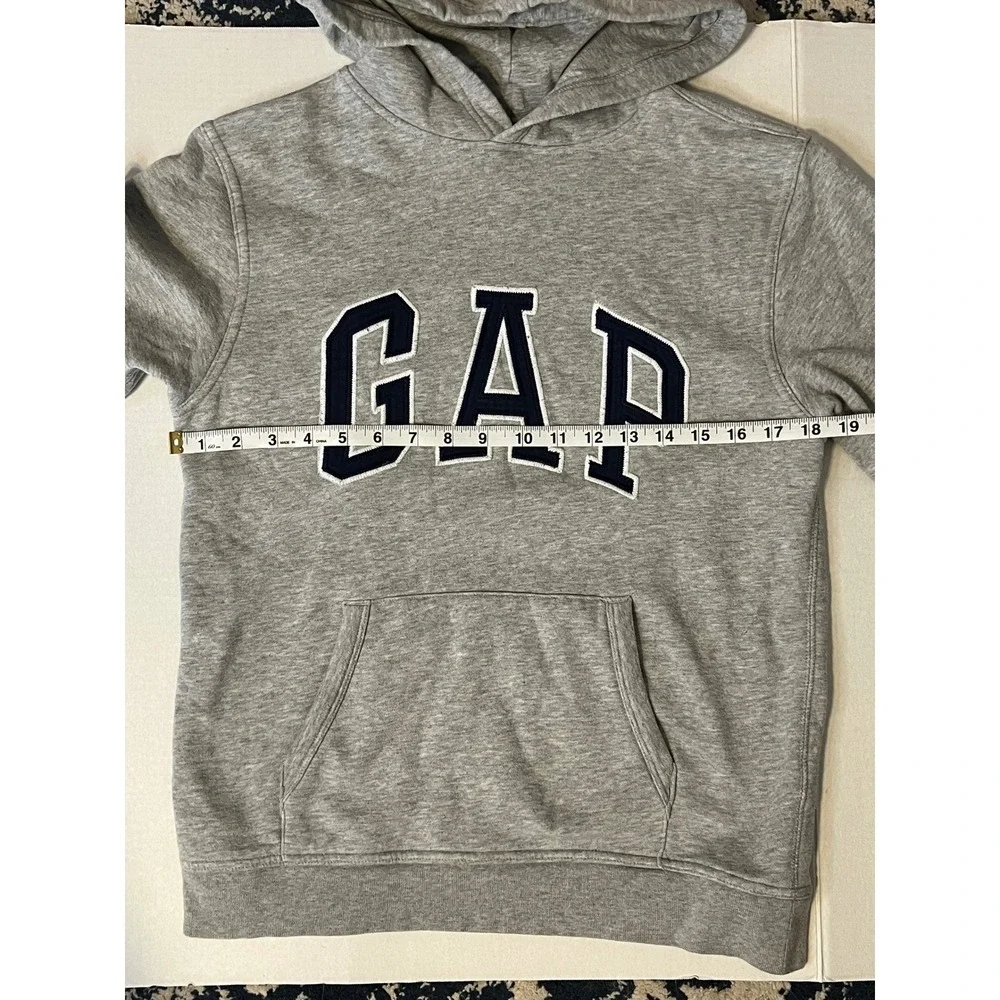 Gap‎ Kids XXL Gray Heather Logo Pullover Hoodie Sweatshirt Navy Blue Applique